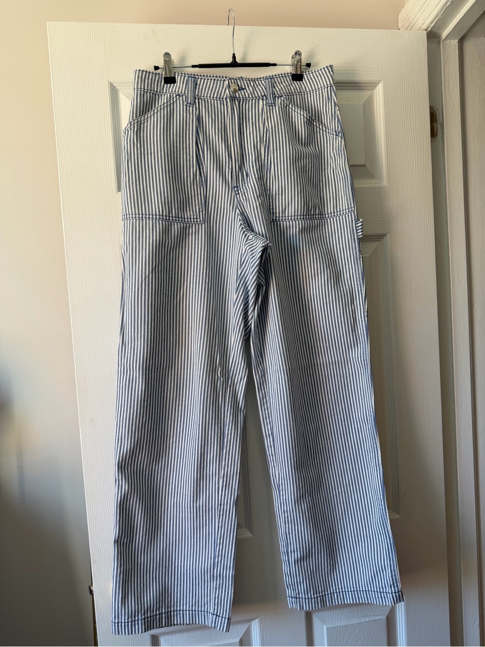 H&M Women's Blue & White Stripe Carpenter Pants